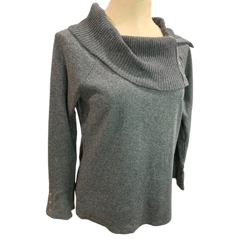 Small Petite Rafaella Charcoal Tweed Heather Pullover New Women's Sweater